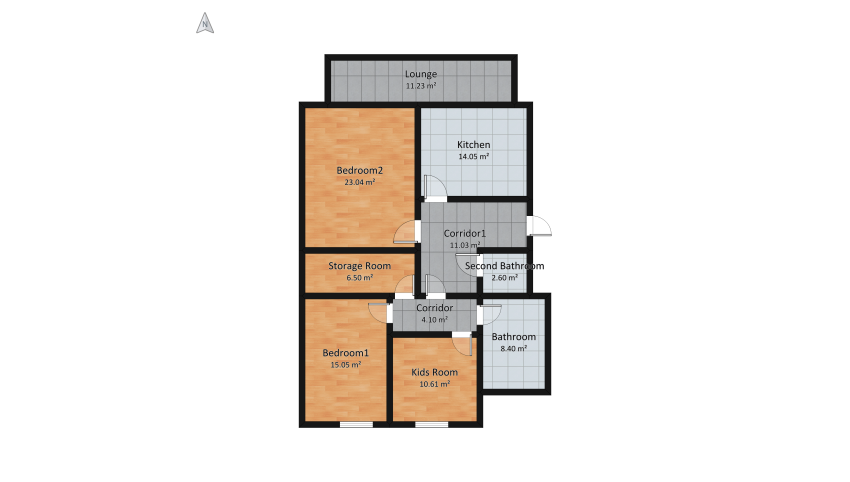 Three room flate floor plan 123.34