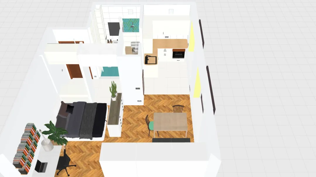 HEX wall, green floor, VERTICALnad-blatem 3d design renderings