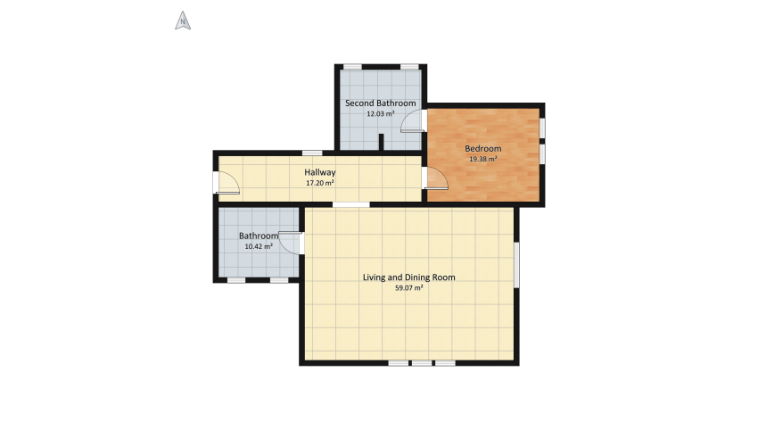 apartment T1 + 2WC floor plan 130.17