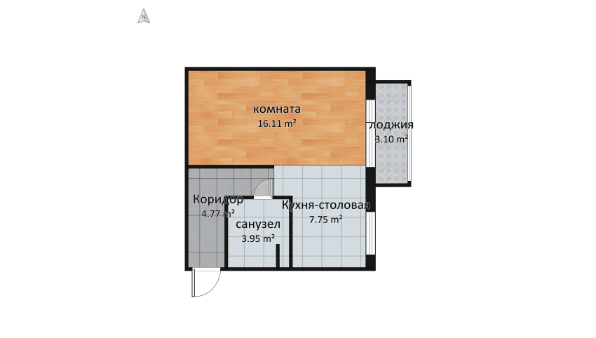 Однокомнатная квартира для пары floor plan 39.19
