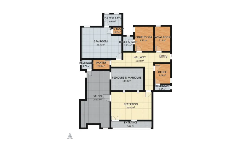 Unisex Salon and Spa floor plan 141.53