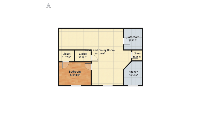 1 Bedroom, 1 Bathroom floor plan 87.24