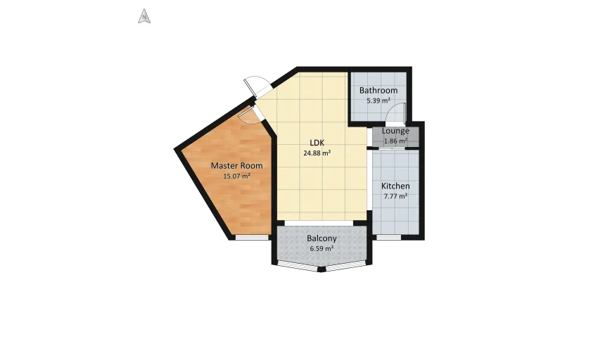 Coastal boho apartment floor plan 61.56