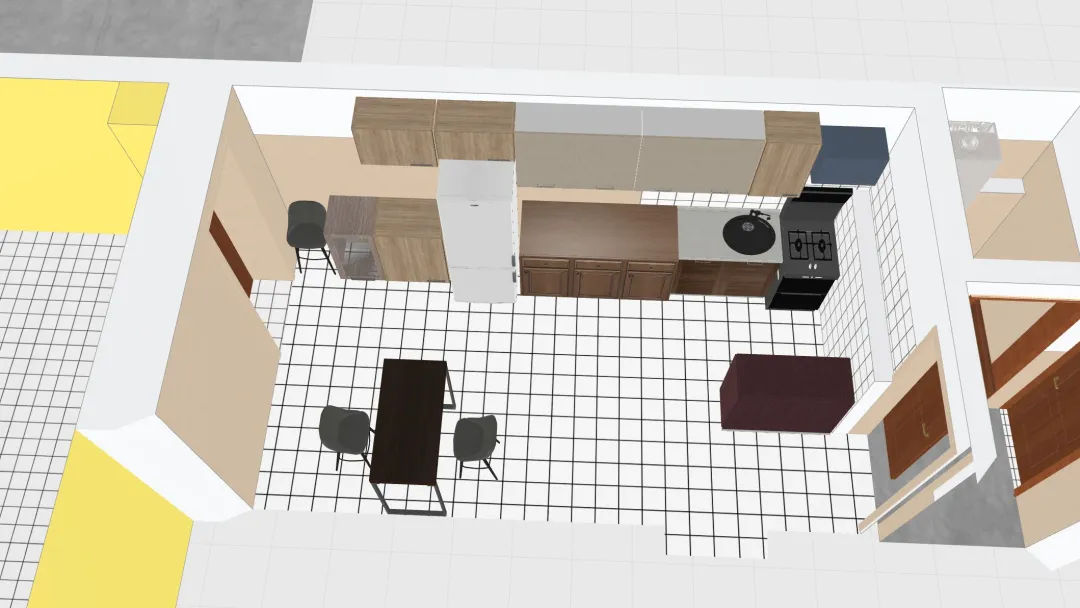 kuchnia ze zlewem na długiej ścianie_copy 3d design renderings