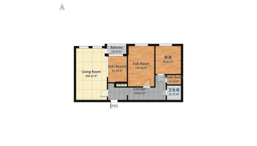 Apartment with 2 bedrooms and a bright kitchen-living room floor plan 70.03
