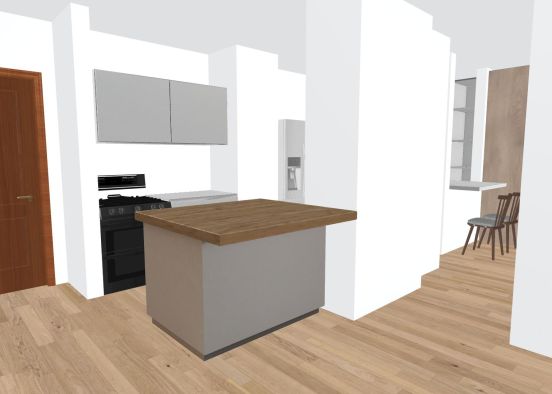 Open kitchen + countertop dining table Design Rendering