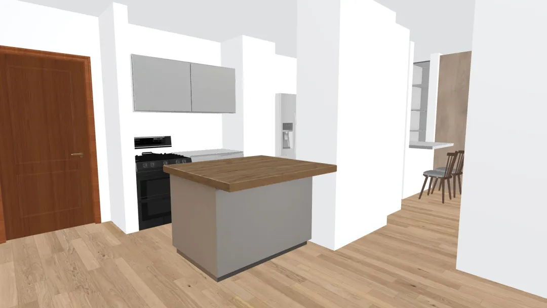 Open kitchen + countertop dining table 3d design renderings