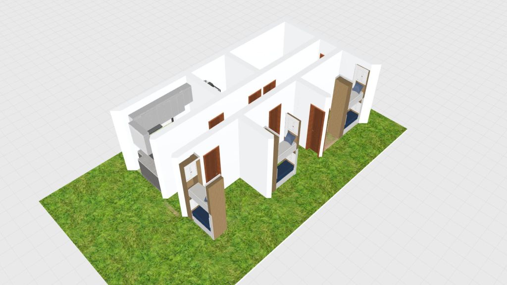 villa household. 4 beds. 1 kitchen. 1 bathroom+outside area 3d design renderings