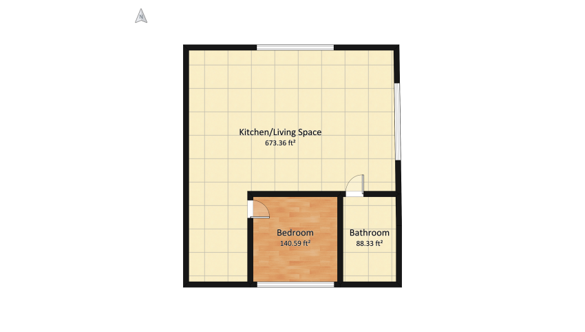Small, modern apartment floor plan 91.63