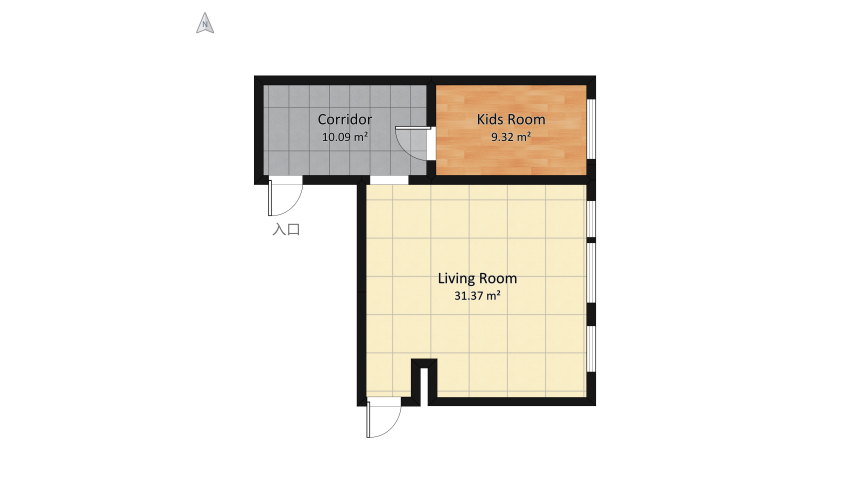 FLAT WITH BLACK KITCHEN AND ISLAND floor plan 56.97