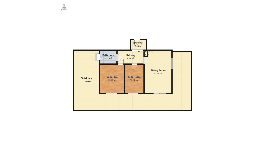 Combined  kids & bedroom increased space floor plan 148.47