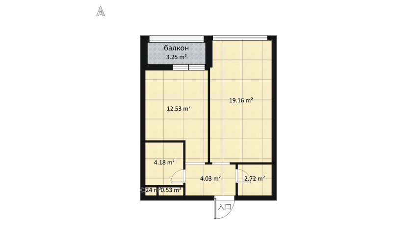 Квартира на Таганке для семейной пары floor plan 53.54