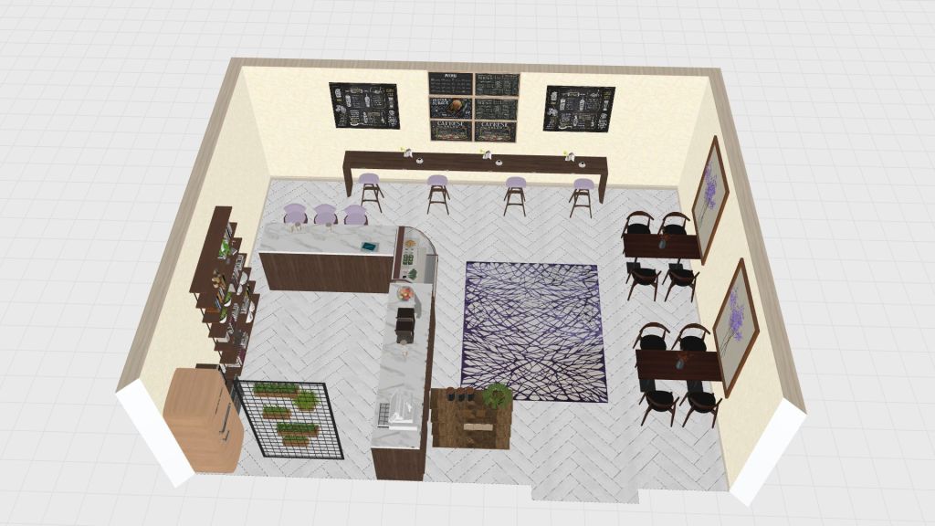 Copy of Copy of Purple and Yellow Cafe 3d design renderings