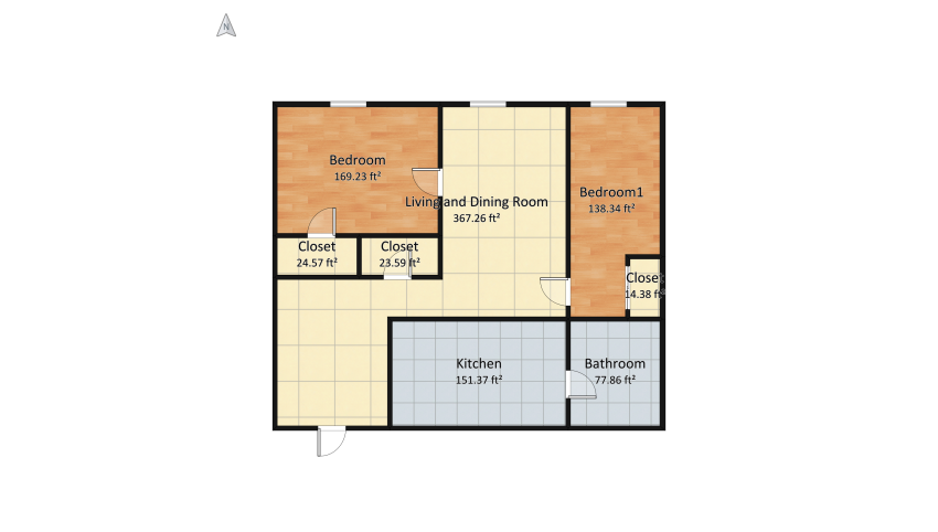 2 Bedroom 1 Bathroom floor plan 97.19