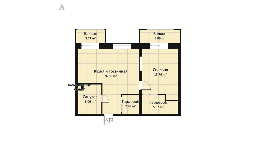 Casa con 2 balconi floor plan 77.15