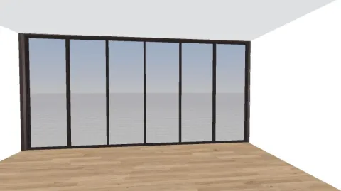 Empty room with large sliding glass doors showcasing a modern minimalist design, ideal for maximizing natural light and outdoor views, utilizing Homestyler's real-time 3D rendering feature.