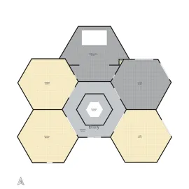 hexagonal floor plan design showcasing interior layout with furniture arrangement in modern style, utilizing Homestyler's automated floor plan generation function to optimize space planning.