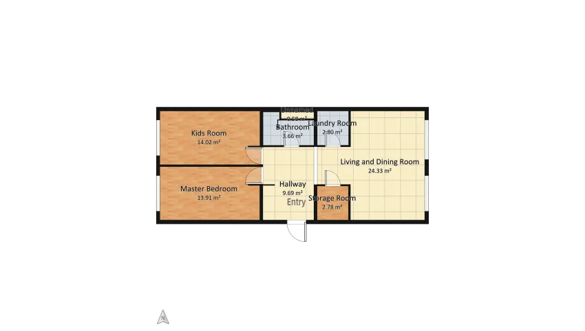 The Design Project of a three-room apartment floor plan 71.77
