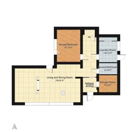 floor plan showcasing a living and dining room, second bedroom, laundry room, and bathroom layout with a focus on efficient space utilization and interior design potential using Homestyler's automated floor plan generation feature.