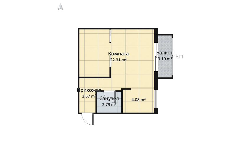 Project2 - Flat for young family (1 room) floor plan 39.47