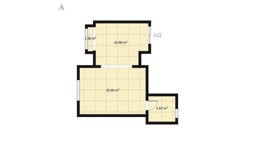 Dormitorio con sala y baño floor plan 55.13