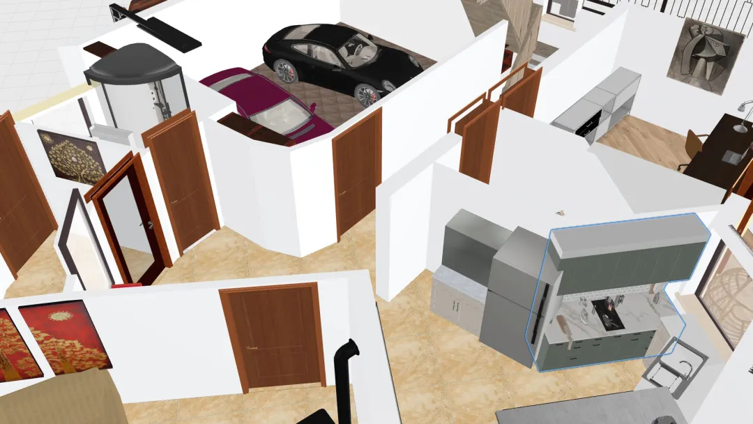 Spejz és konyha fala áthelyezve magas sütő 3d design renderings