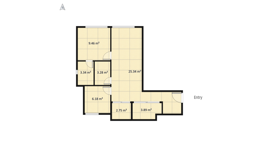新家(門不變, I型廚房) floor plan 59.7