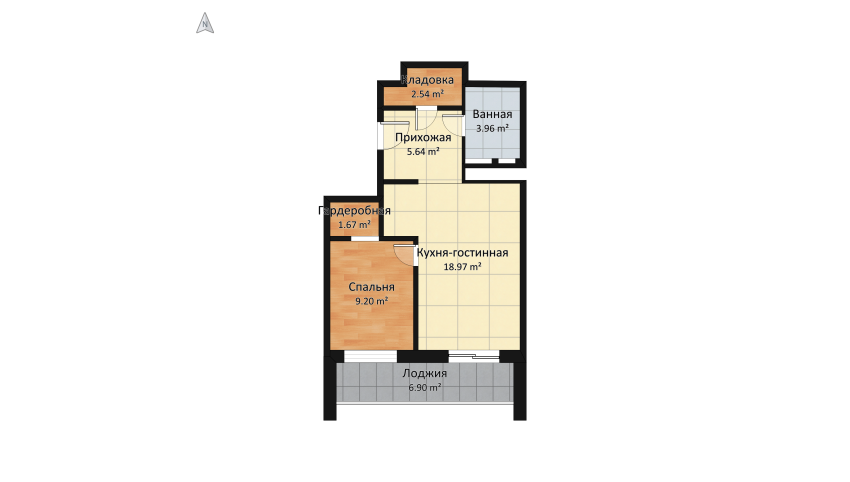 Copy of One bedroom flat floor plan 57.88