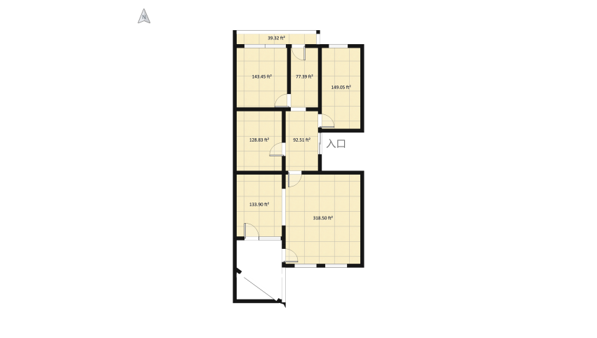 obývací pokoj s ložnici floor plan 128.64
