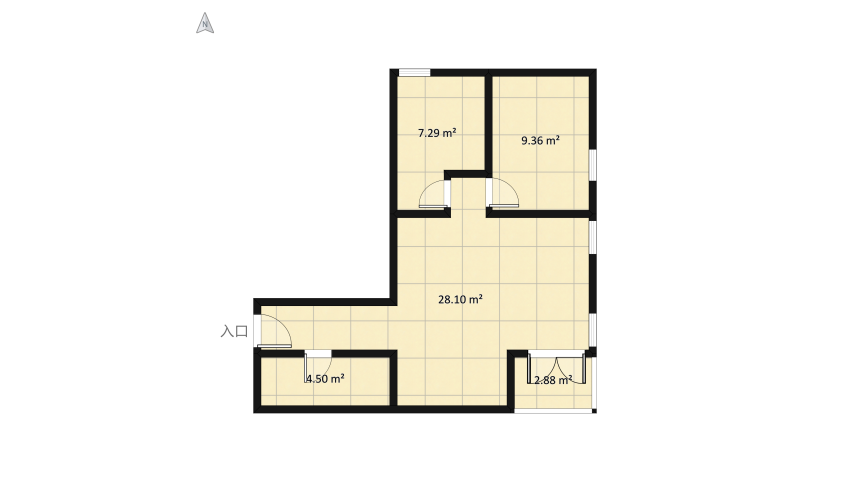 Small realistic apartment floor plan 59.4