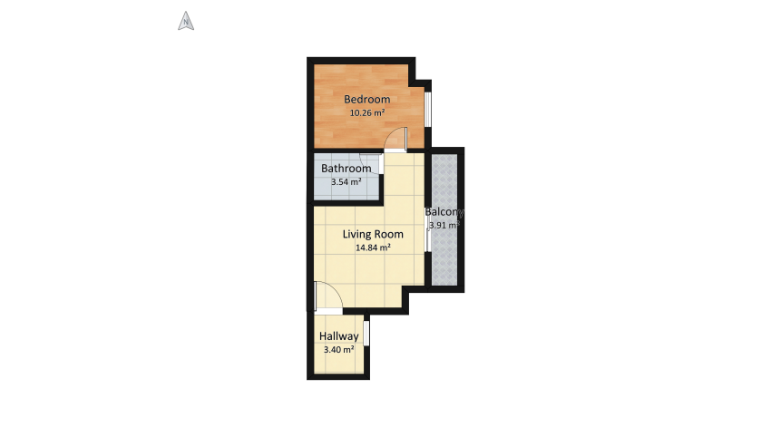 One room apt - Mediterranean floor plan 42.83
