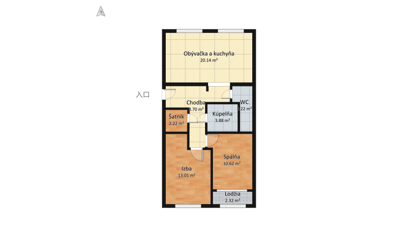 3-rooms apartment near to the city center floor plan 76.38