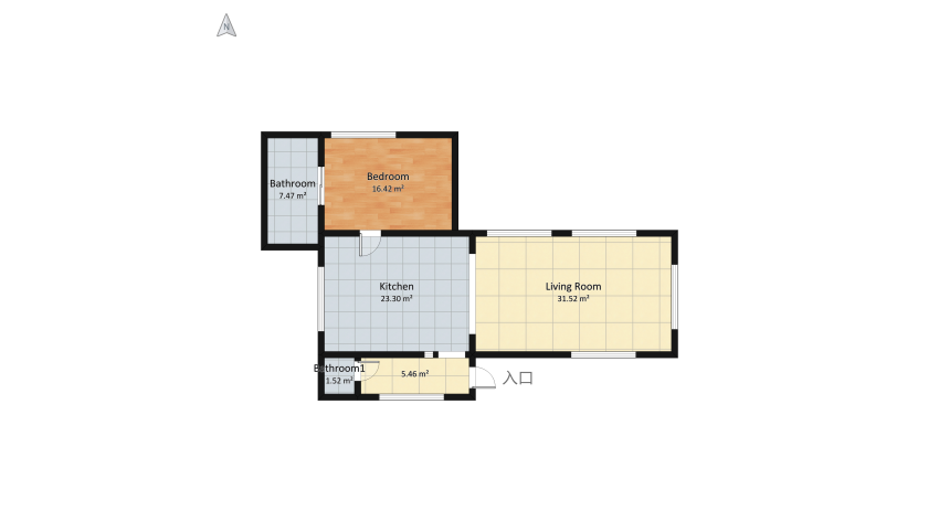 Studio style industriel floor plan 85.7