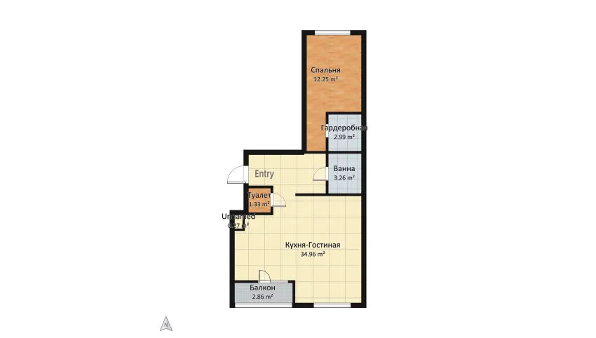 Minimalist apartment for a girl floor plan 56.45