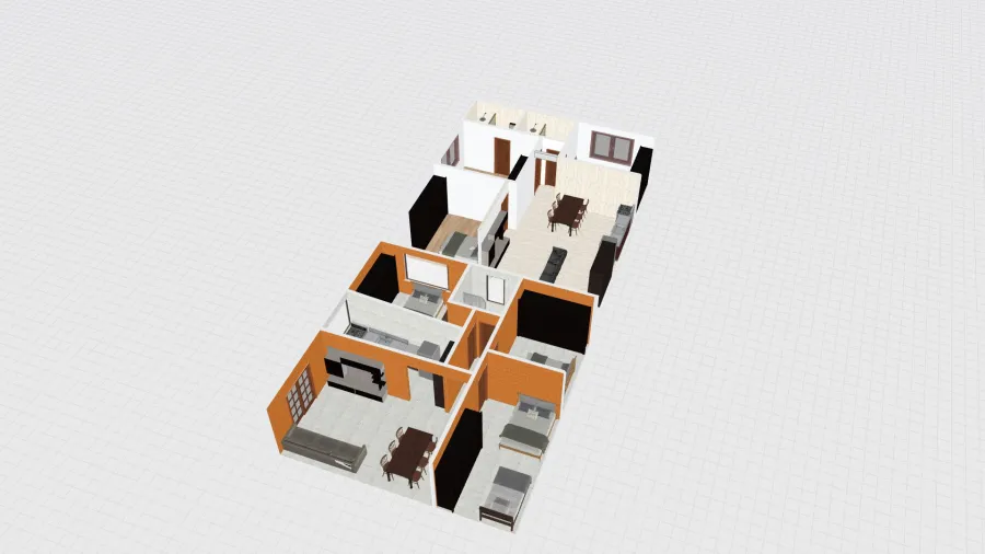 3 quartos, 2 banhos, serviço. 81mts 3d design renderings