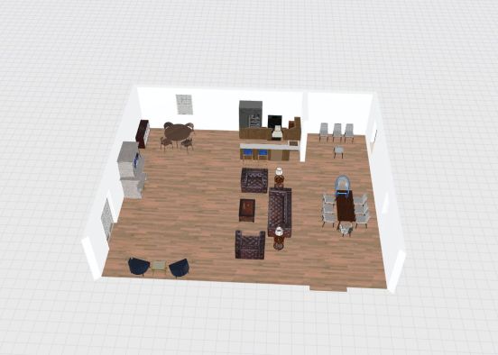 Kitchen + Living Room Design Rendering