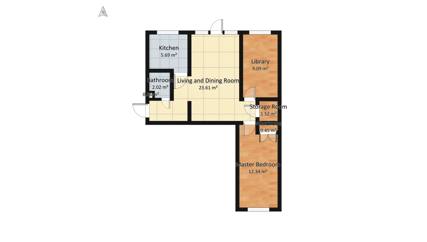 Art-deco and Scandi inspired apartment floor plan 64.73