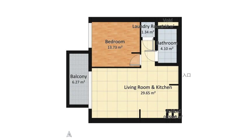 Dubai Creek Horbour 1BHK Apartment. floor plan 55.95