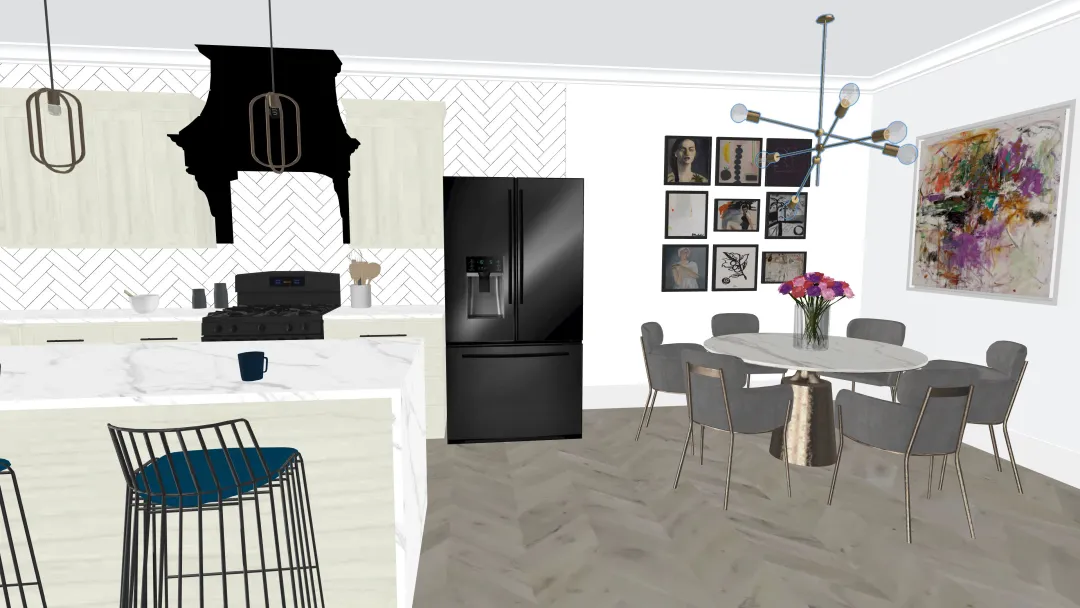 Modern Luxe Kitchen 3d design renderings