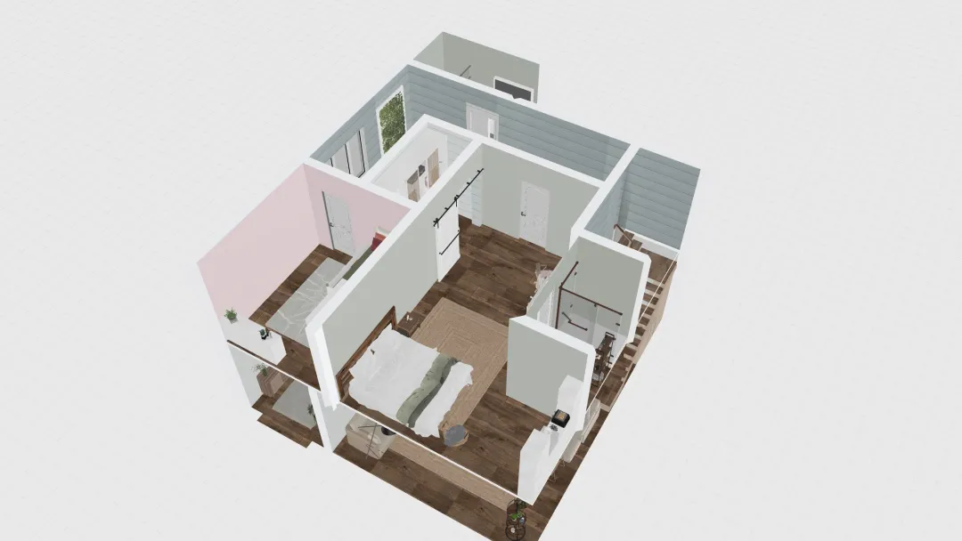 ivory model. simple and small 2bd 3 bth 3d design renderings