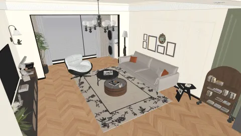 Modern living room design featuring a cozy sofa and stylish armchair, showcasing a contemporary layout and elegant decor, optimized for comfort and aesthetic appeal using Homestyler's real-time 3D rendering functionality.