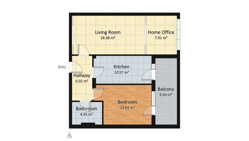 Japandi Apartment floor plan 70.36