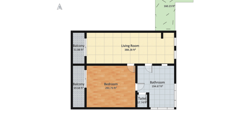 Spacious One Bedroom Flat floor plan 120.85