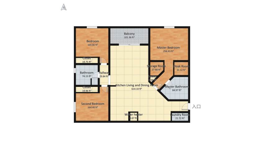 3 Bedroom apartment floor plan 172.74