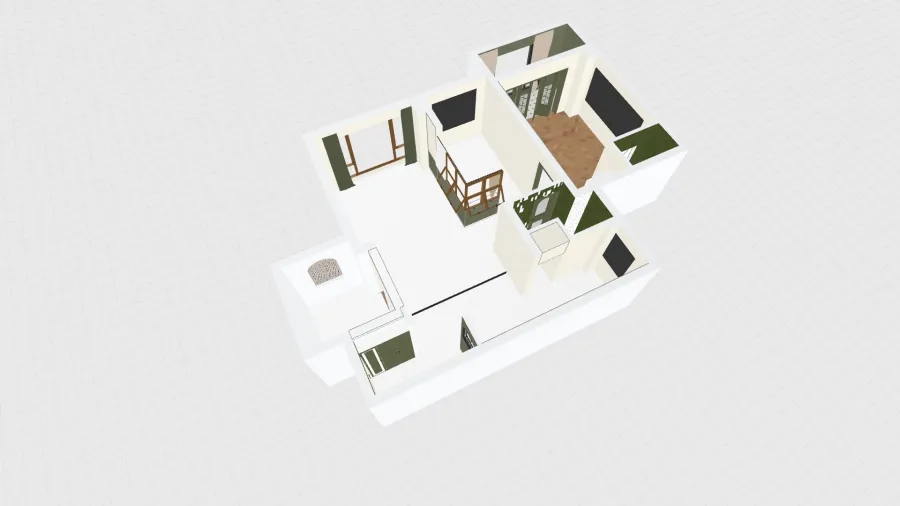 Empty-Retro Green & Brown Apartment 3d design renderings