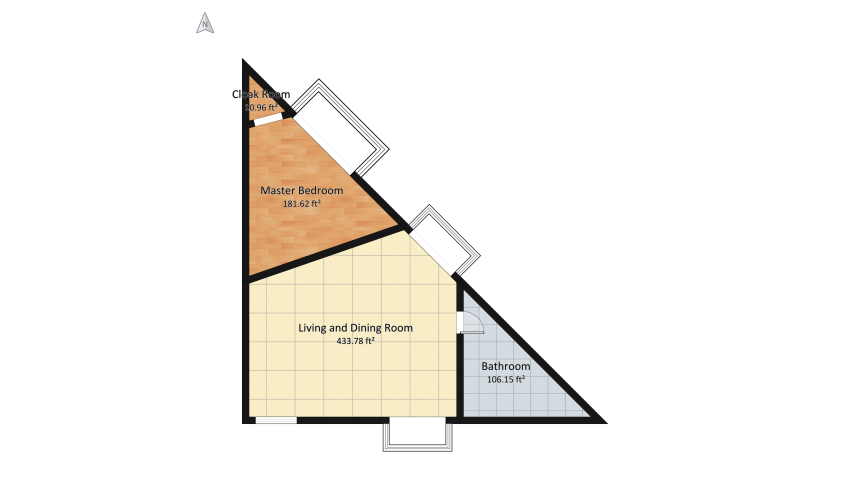 Triangle house floor plan 75.8