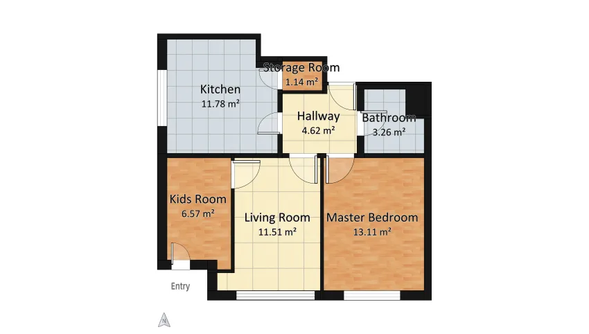 Kitchen and dining room, living room, hallway floor plan 52