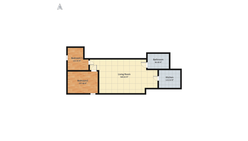 2 Bed, 1 Bath Apartment floor plan 113.43