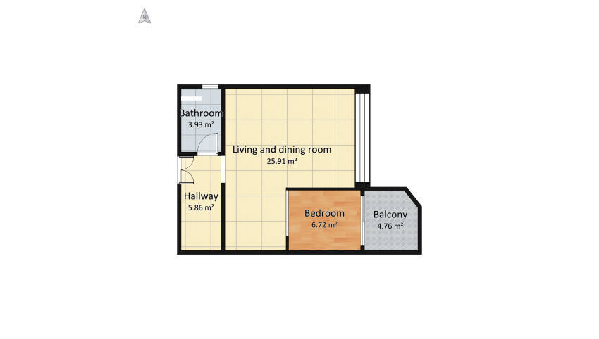 Small modern apartment floor plan 52.54