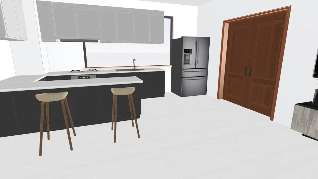 2 (右) 廚房＋客廳 / (左) 房間 3d design renderings